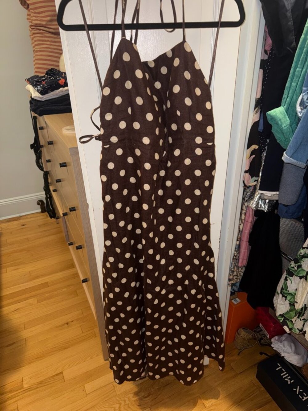 Posse Lori Brown Polka Dot Midi Dress, Size L